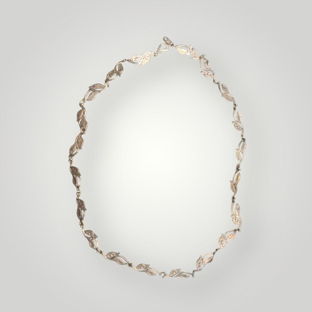 Vintage Anne Dick Sterling Silver Leaf Necklace 26” Botanical 41.2g